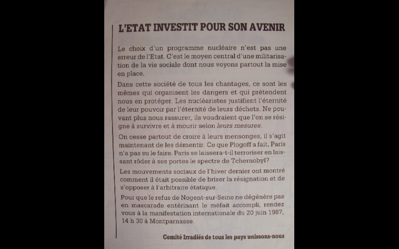 1987 - Comité irradiés de tous les pays unissons-nous - manifestation à Paris 