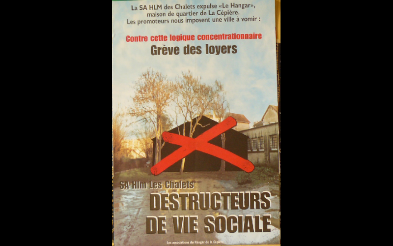 affiche contre expulsion du Hangar, Toulouse, 2004