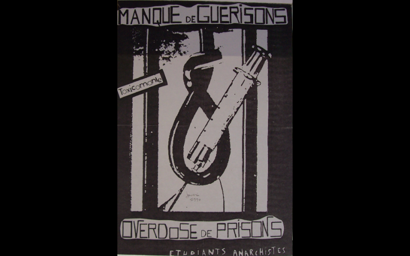 affiche toxicomanie-prisons, étudiants anarchistes