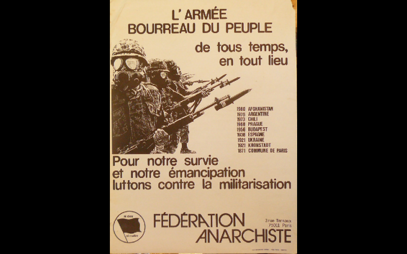affiche l'armée bourreau du peuple, Fédération Anarchiste