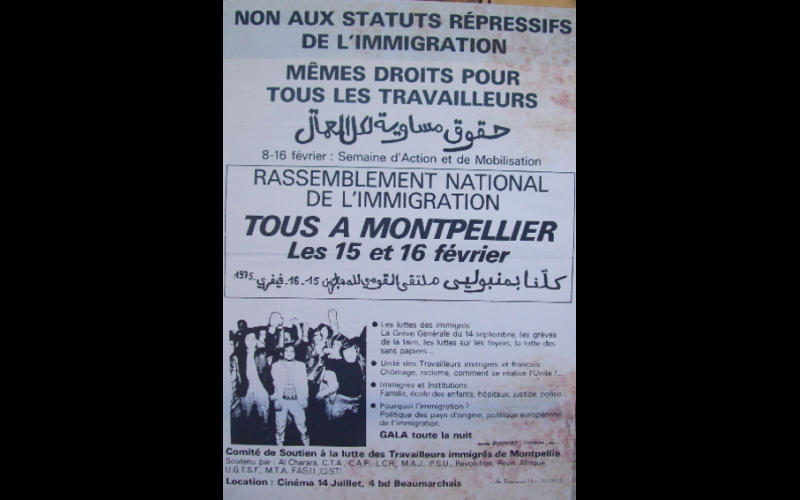 affiche manif pour droits des immigrés, Montpellier