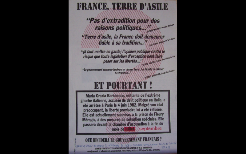 affiche contre extradition Maria Barbierato