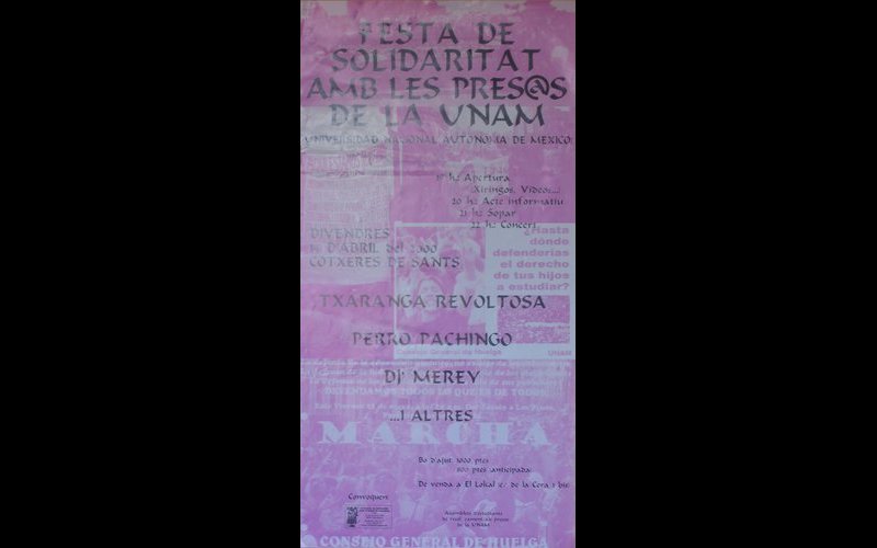 affiche fête soutien prisonniers de la UNAM, Mexique 