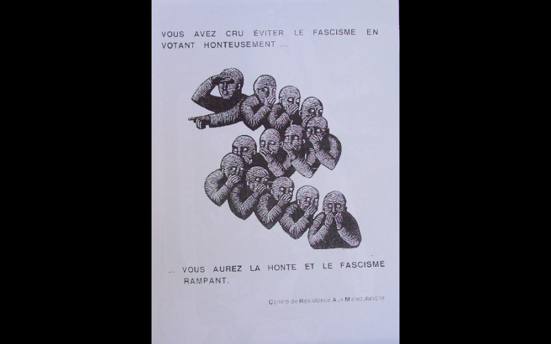 affiche éviter le fascisme, comité de résistance aux manipulations
