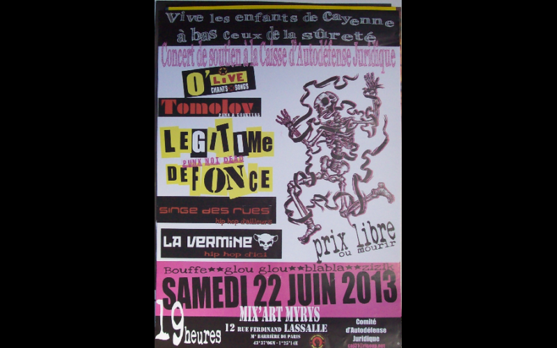 affiche concert soutien caisse autodefense juridique, Toulouse, 2013