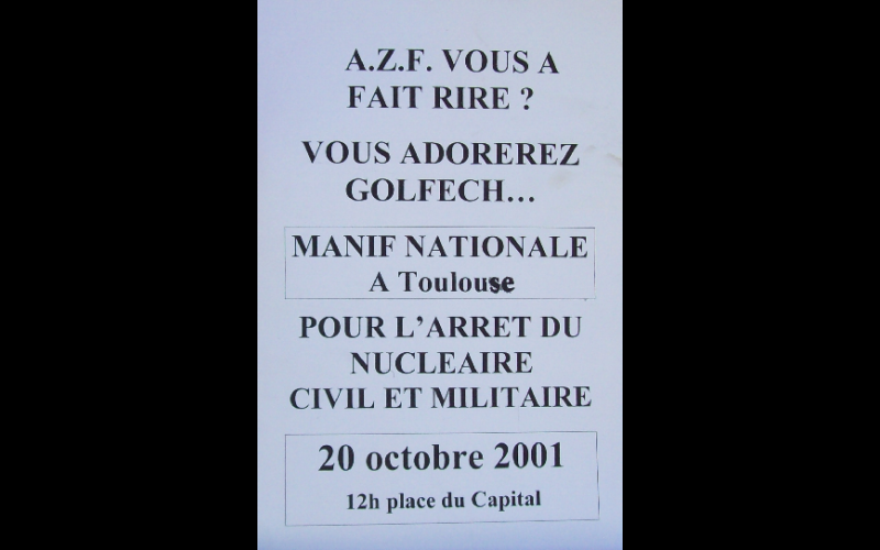 affiche manif AZF-Golfech, Toulouse, 2001 