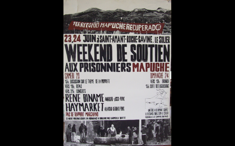 Affiche WE soutien aux prisonniers Mapuche, St Amant (03) 