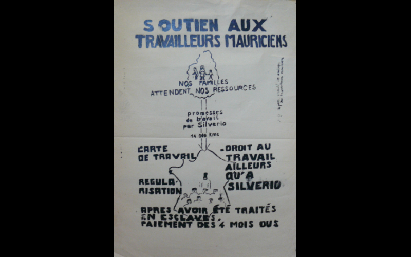 affiche soutien aux travailleurs mauriciens 