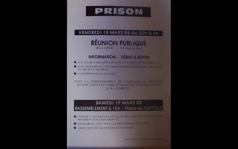affiche solidarité Action Directe, Toulouse, 1988