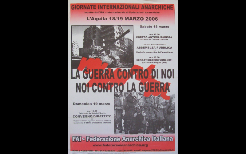 affiche anti-repression à L'Aquila, Fédération anar Italie, 2006