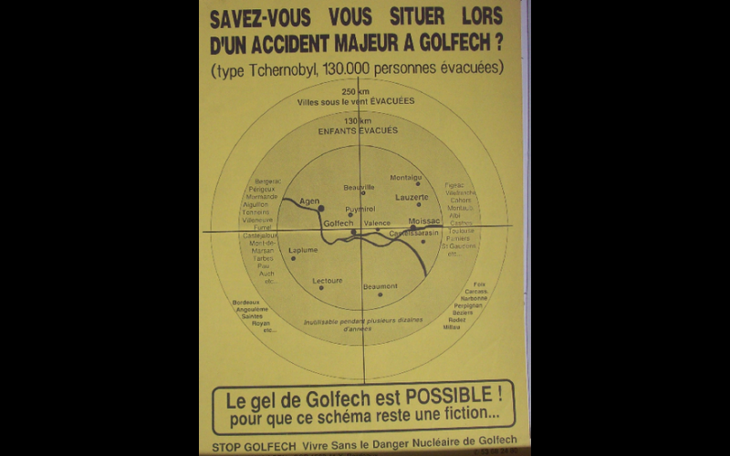 1989 - Golfech carte d'accident majeur - Vivre Sans le Danger Nucléaire à Golfech.