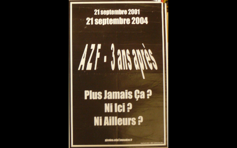 affiche azf 3 ans après, collectif Plus Jamais ça, Toulouse, 2004