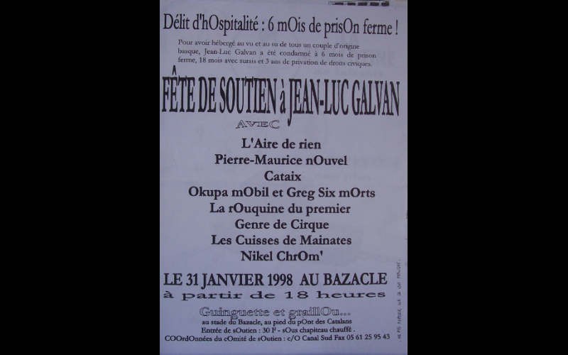affiche soirée soutien à JL galvan, Toulouse, 1998