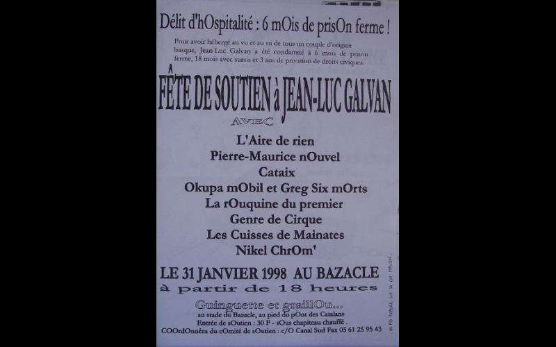 affiche soirée soutien à JL galvan, Toulouse, 1998 