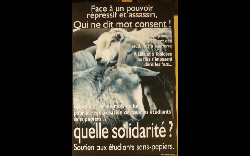 affiche soutien sans-papiers étudiants, AAEL, Toulouse, 2000